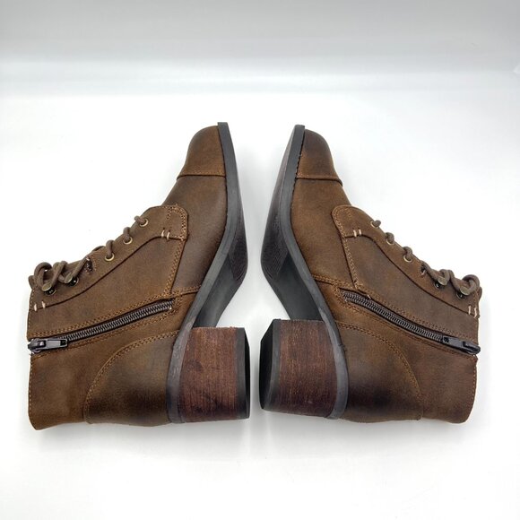 6.5W 6.5 WIDE WIDTH‎ Bella-Vita Womens Brown Lace Up Heeled Combat Boots Shoes - Picture 8 of 13